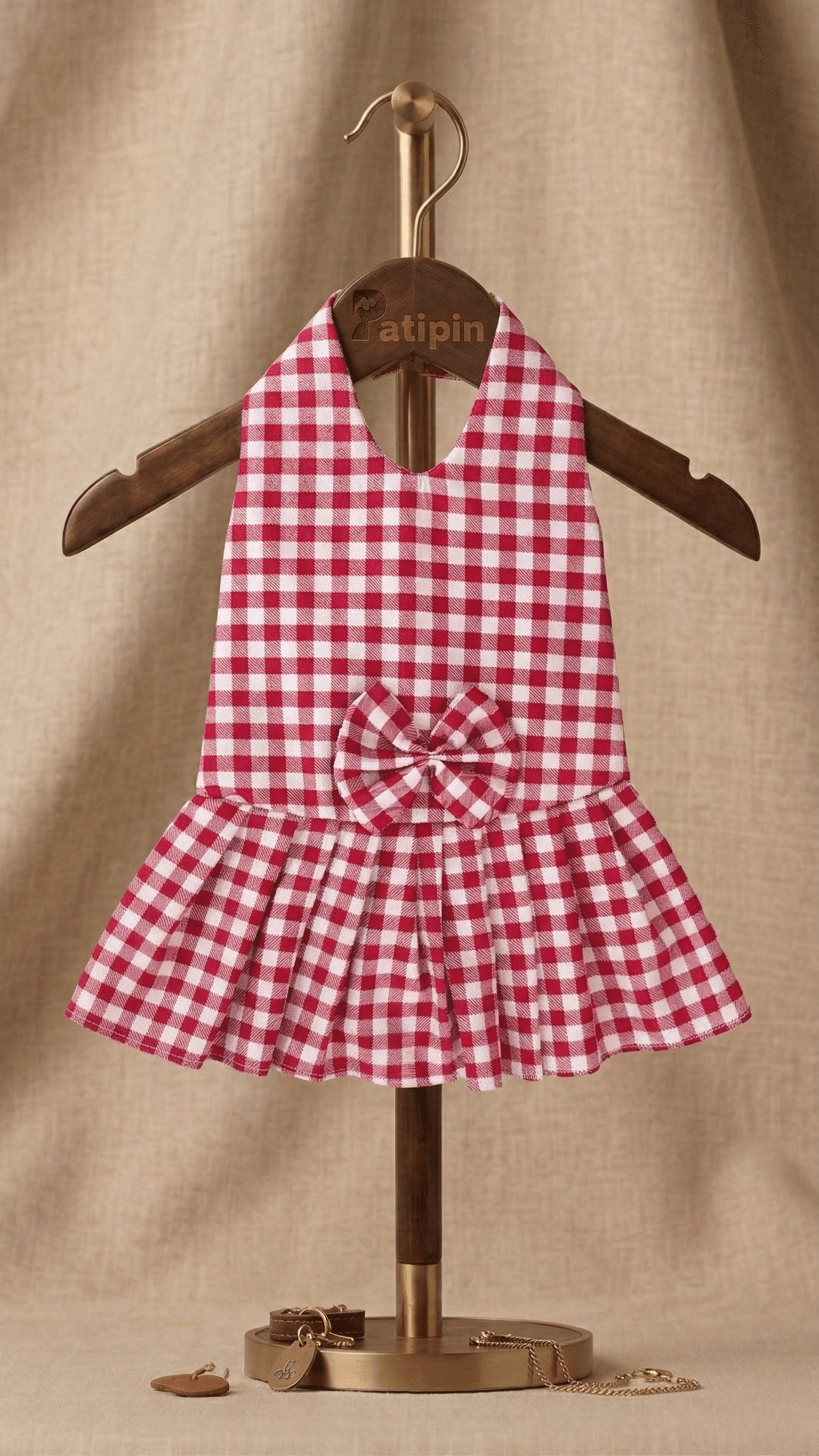 Kırmızı Beyaz Kareli Elbise Evcil Hayvan Atleti - Görsel 1